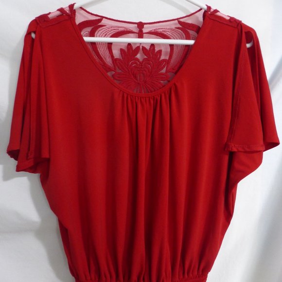 GRASS COLLECTION, s, small, red blouse, embroidered design back, BNWOT - Picture 1 of 8